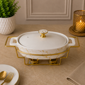 Marble Elegance 11" Ceramic Casserole with Metal Stand