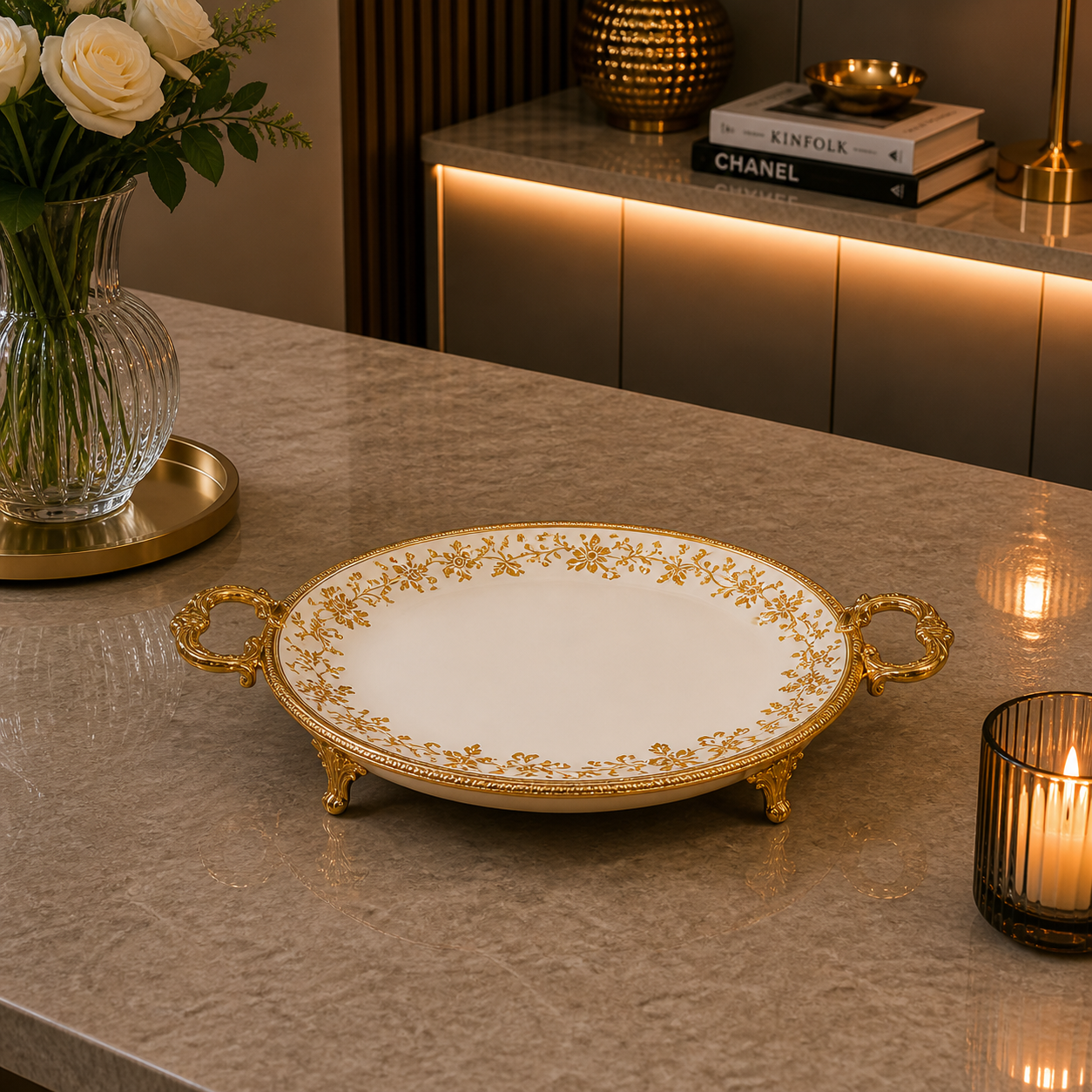 Brilliant Royal Gold Oval Flat Serving Tray – 46x30x6cm