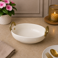 Brilliant Golden Harmony 10.25" Oval Ceramic Bowl with Metal Handles