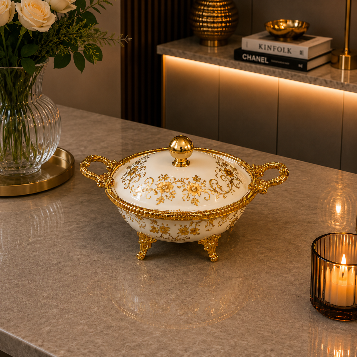 Brilliant Royal Gold Round Deep Casserole Tray – 36.5x21cm