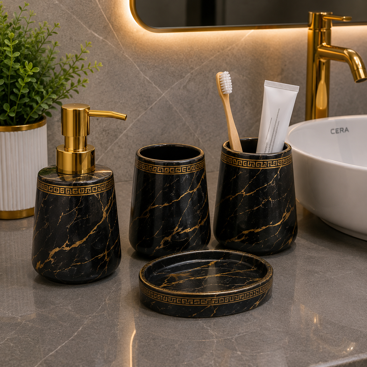 Brilliant Luxury Black Marble Bathroom Accessory Set