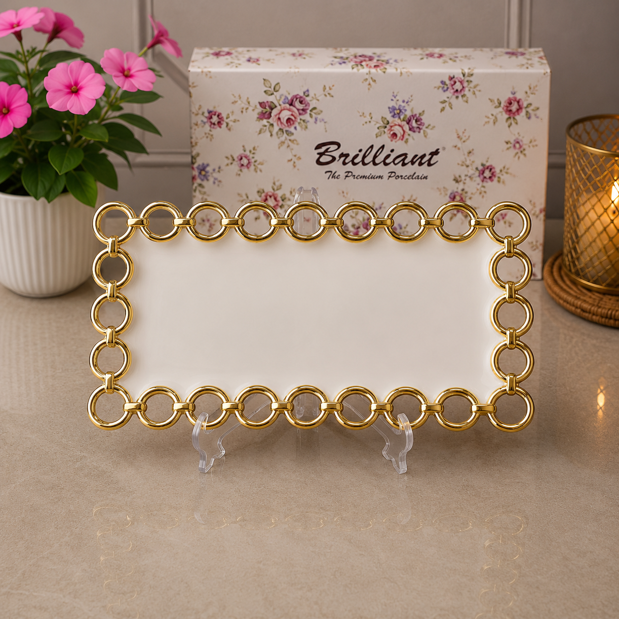 Brilliant Golden Circle Luxe 15" Rectangular Ceramic Plate