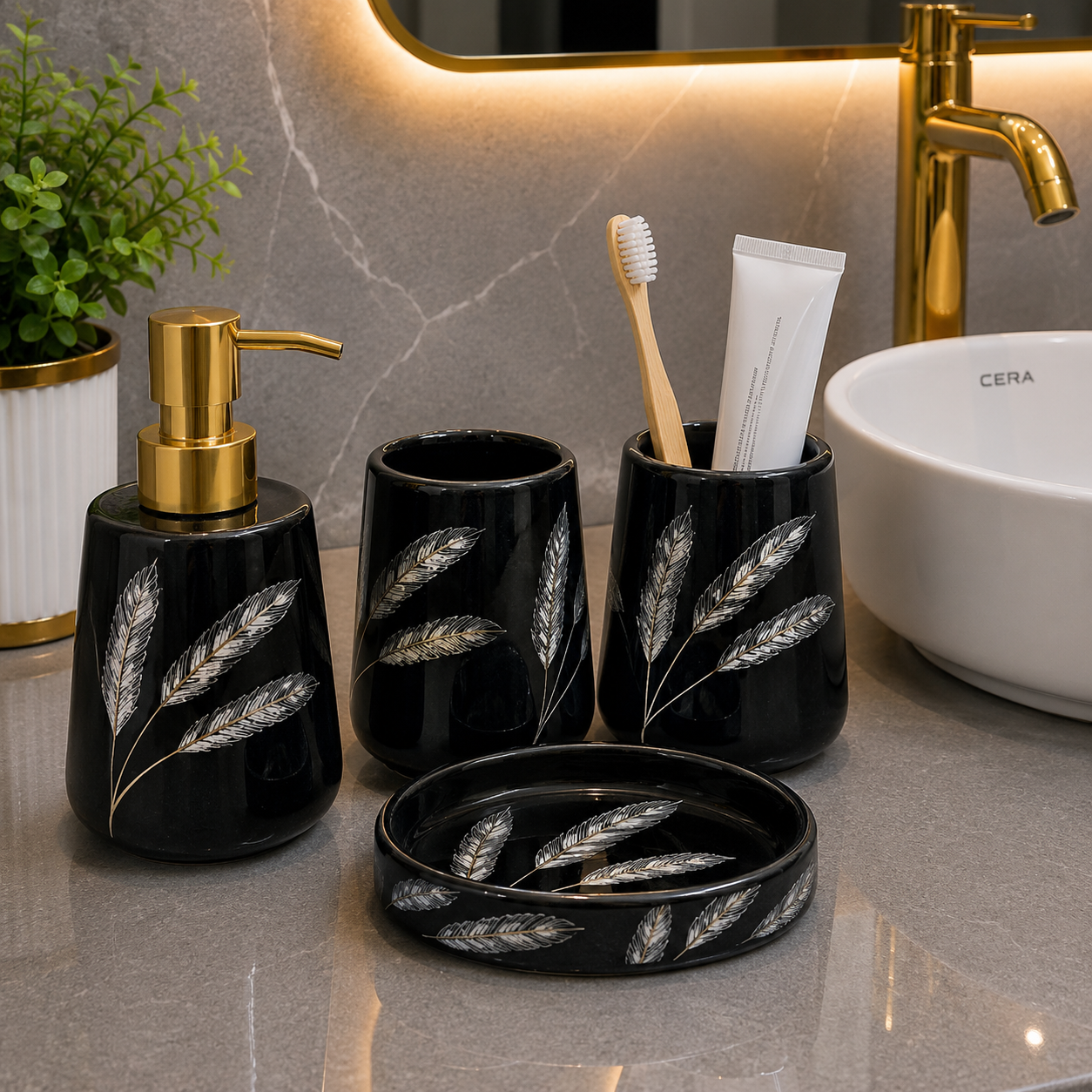 Brilliant Luxury Black Wheat Bathroom Accessory Set