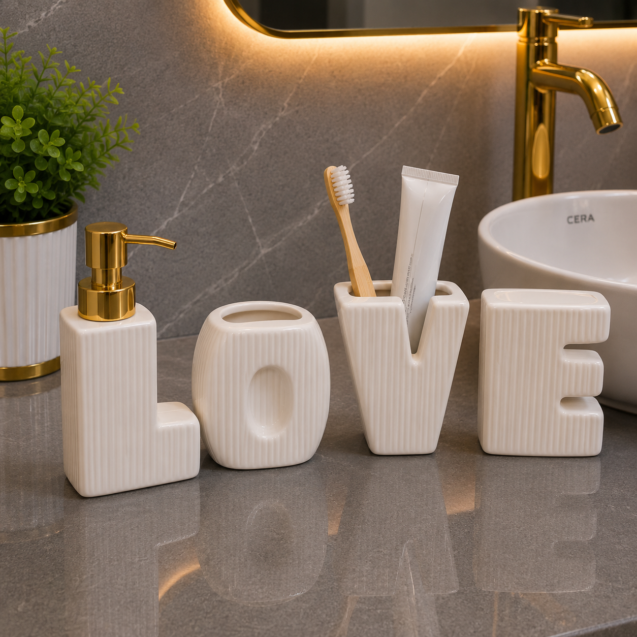 Brilliant Luxury Beige LOVE Bathroom Accessory Set