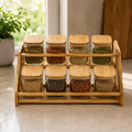Premium 8Pc Glass Jar Set with Wooden Rack