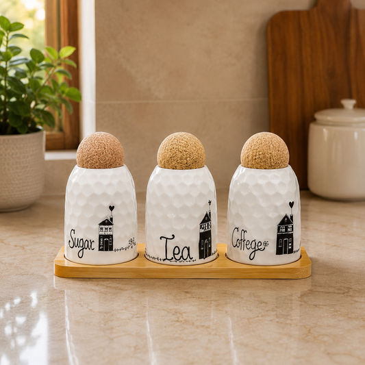 Elegant Ceramic Tea, Coffee & Sugar Jar Set
