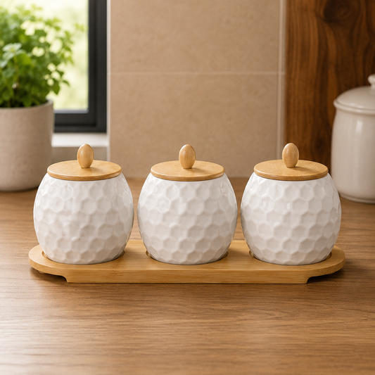 Luxury Textured Ceramic Storage Jar Set
