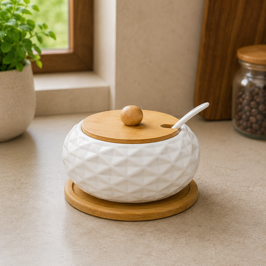 Elegant Diamond Textured Ceramic Storage Jar