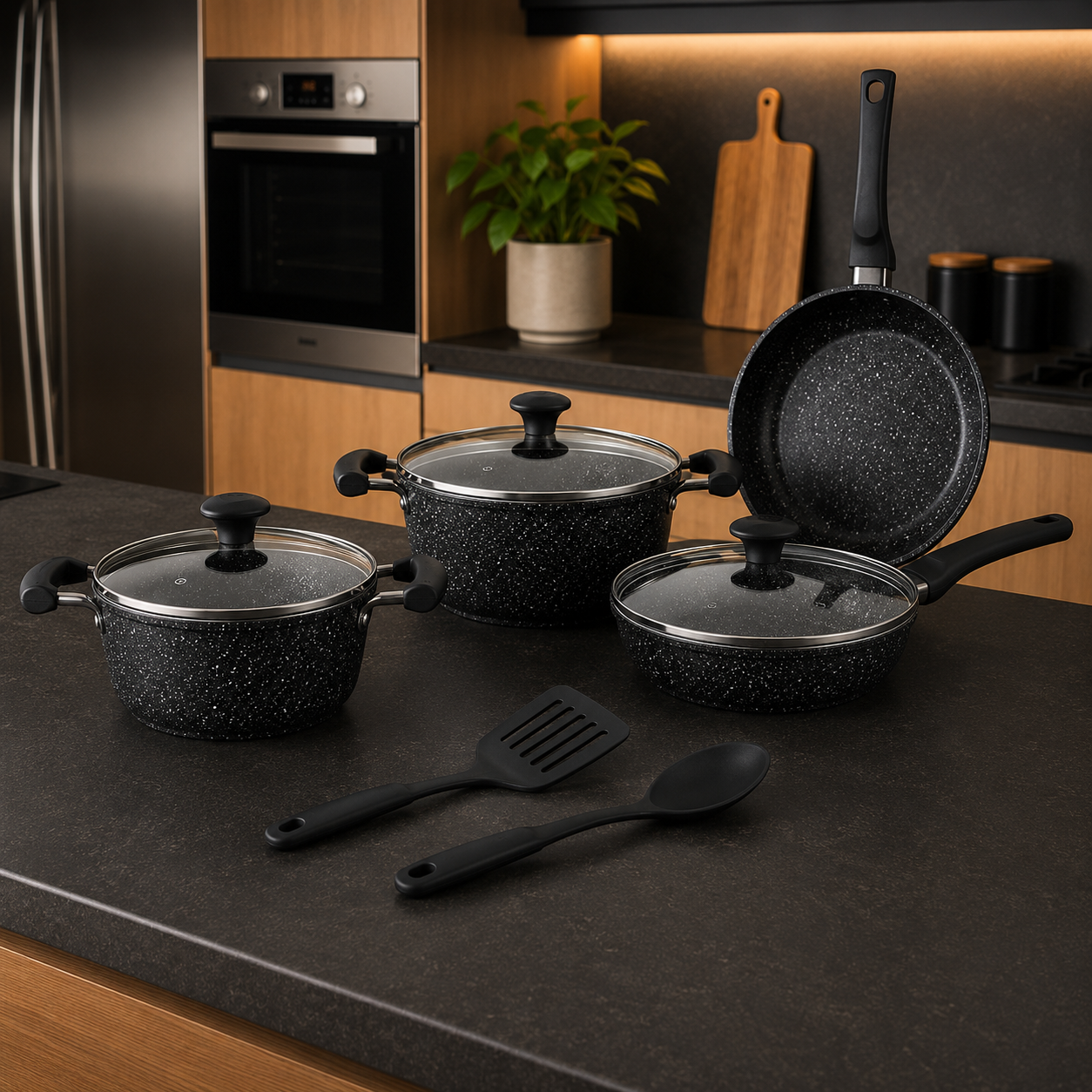 Prestige Essent Granite Cookware Set Black – 9pcs