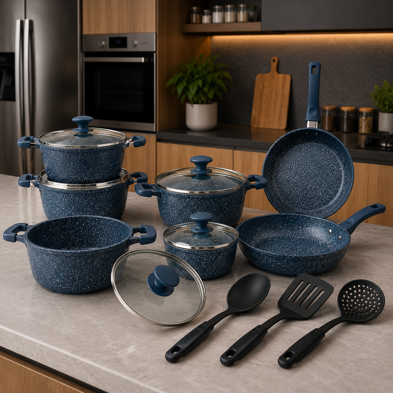 Prestige Essentials Granite Cookware Set 12Pcs | Dark Blue