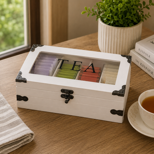 Vintage Wooden Tea Bag Organizer Box