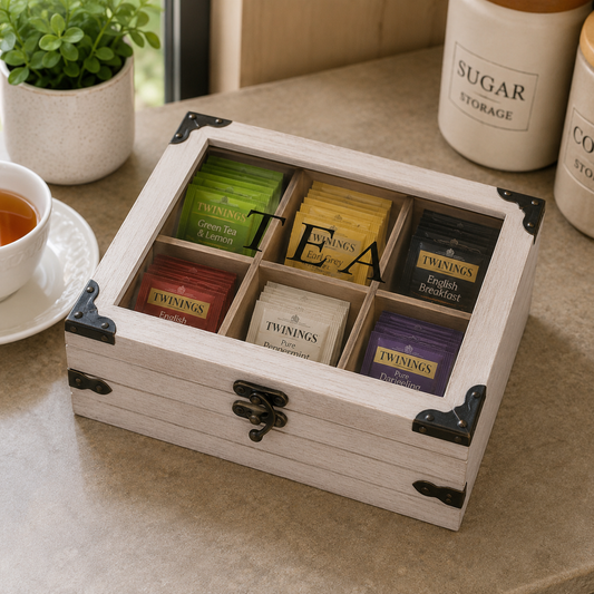 Rustic Wooden Tea Bag Storage Organizer