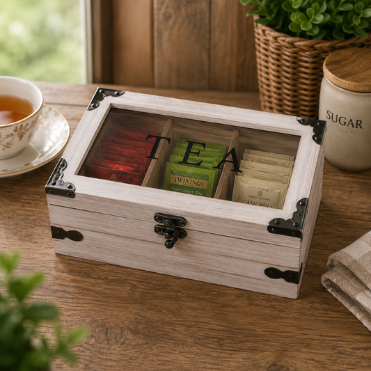 Classic Wooden Tea Bag Organizer Box