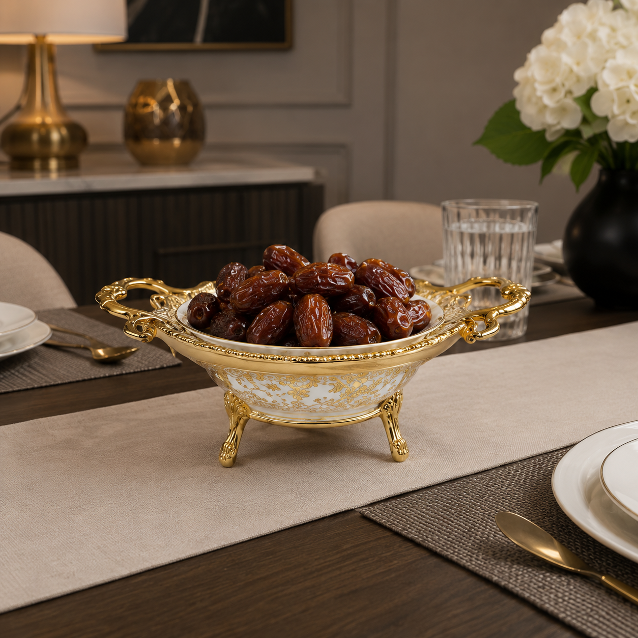 Brilliant Date Bowl – Gold Floral Serving Bowl