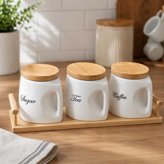 Modern Tea, Coffee & Sugar Ceramic Jar Set