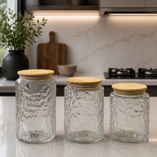 Nordic Crinkle Glass Storage Jar with Bamboo Lid