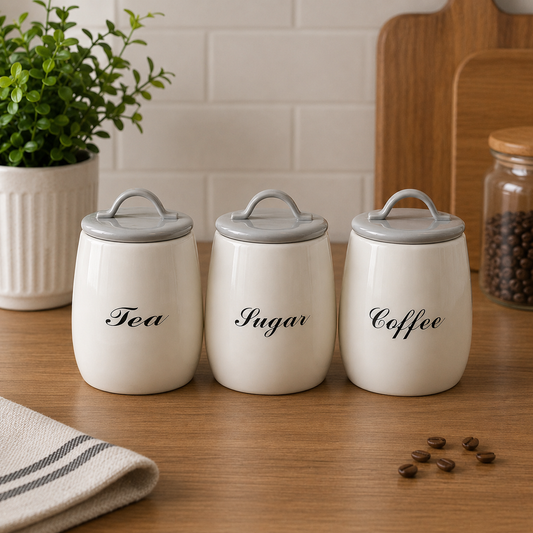 Modern Metal Tea, Sugar & Coffee Canister Set