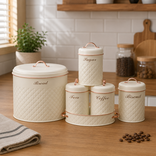 Luxury Cream Bread Bin & Kitchen Storage Set – 5Pc