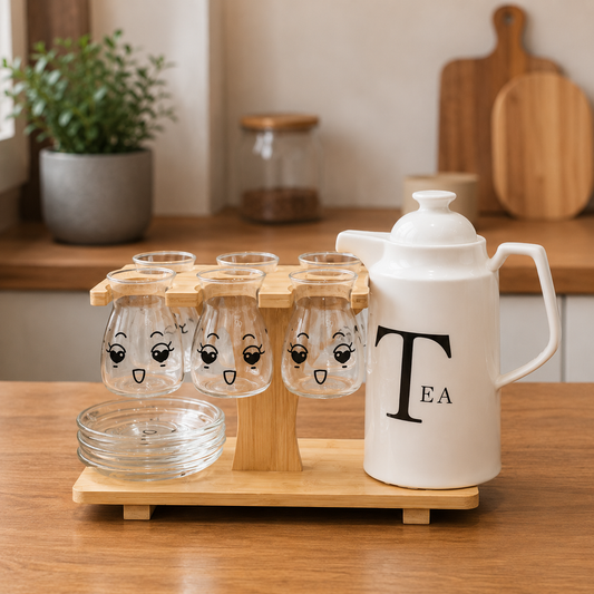 Cute Glass Tea Serving Set with Ceramic Teapot