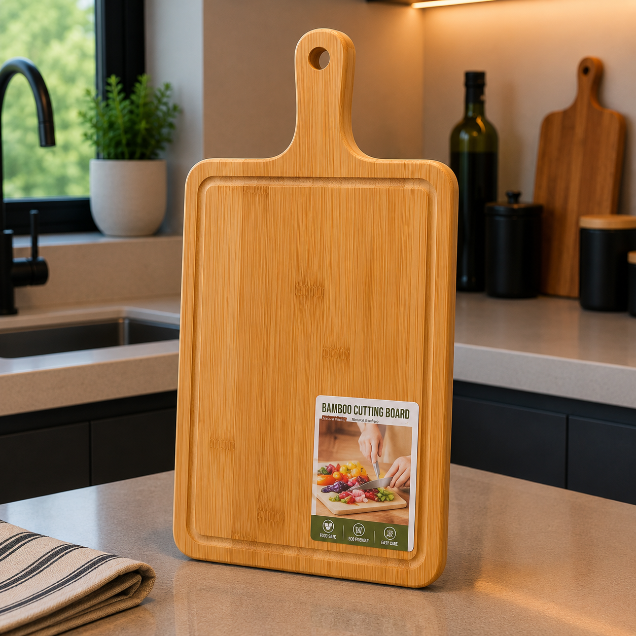 Bamboo Wood Chopping Board with Handle - Small