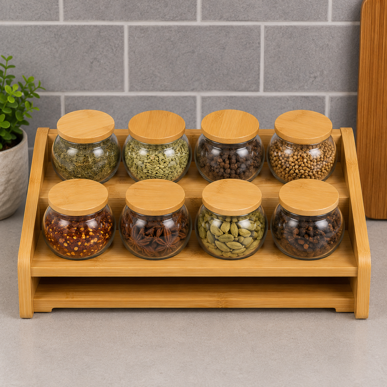 Spice Organizer Shelf with 8 Round Jars