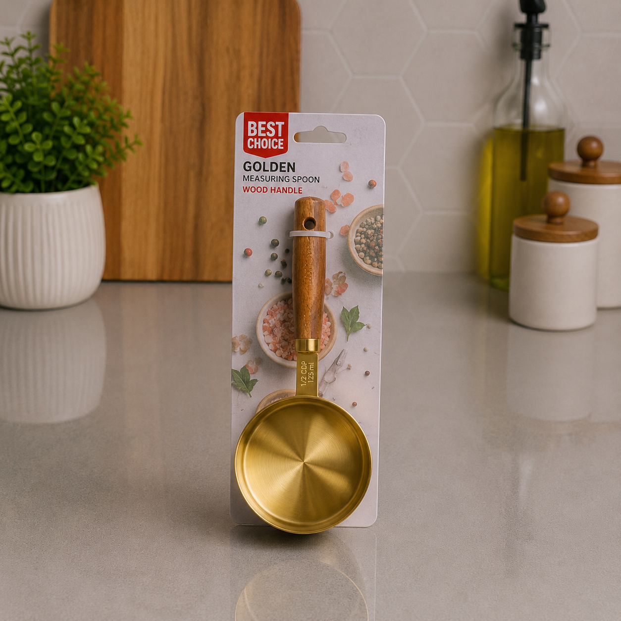 Golden Measuring Spoon with Wood Handle | Small