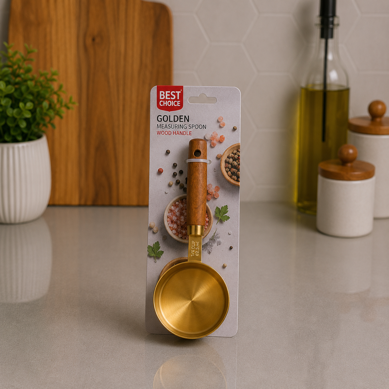 Golden Measuring Spoon with Wood Handle | Large
