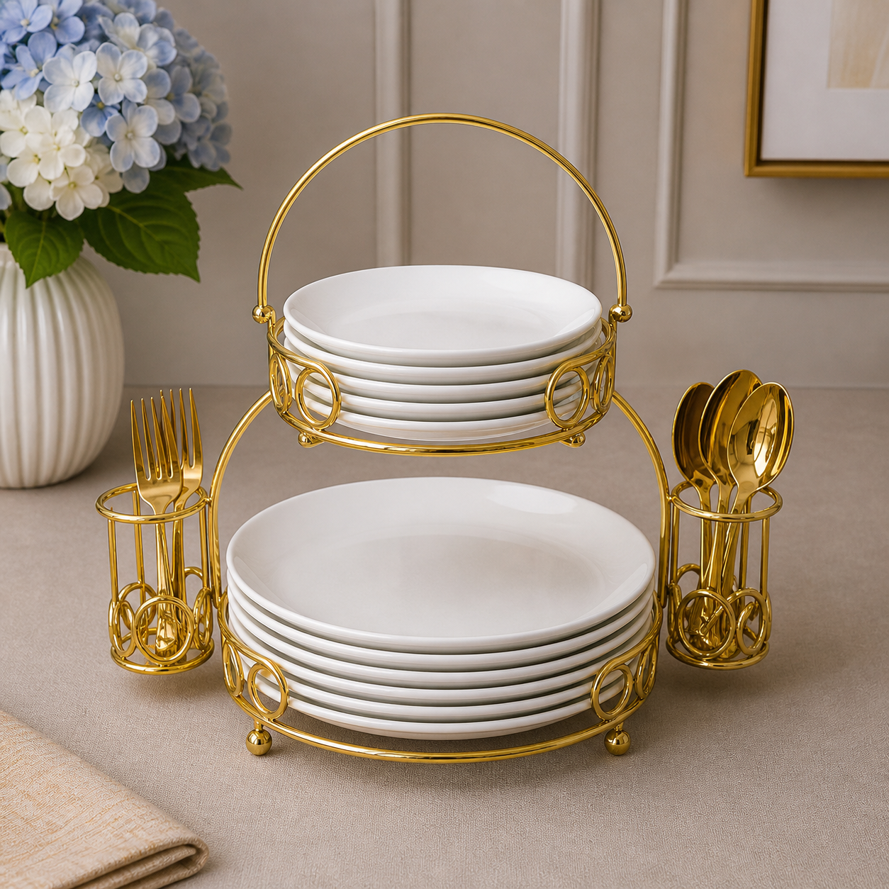 Brilliant 2-Tier Plate Stand with Cutlery Holder