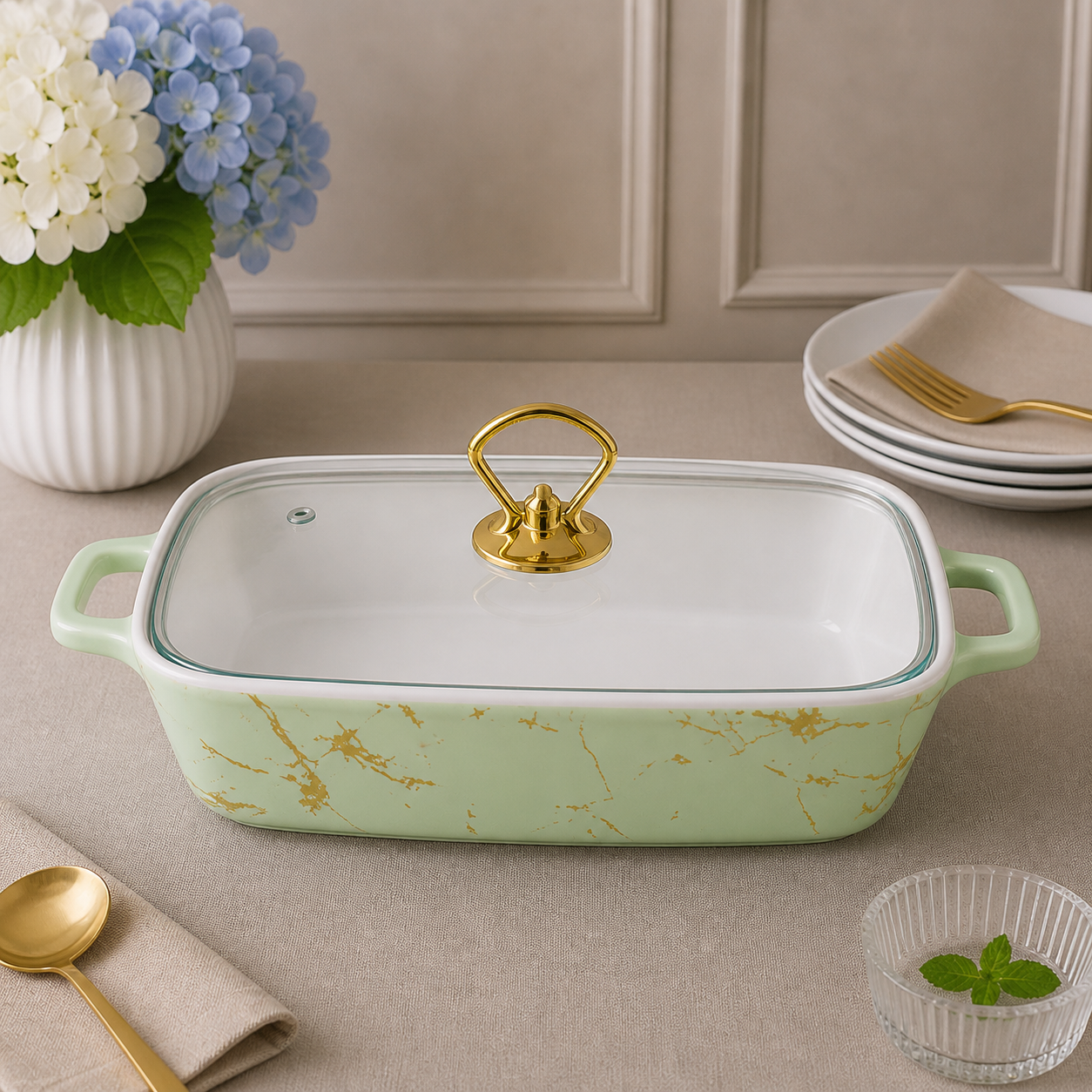 Brilliant 12-Inch Oval Ceramic Casserole Dish with Glass Lid