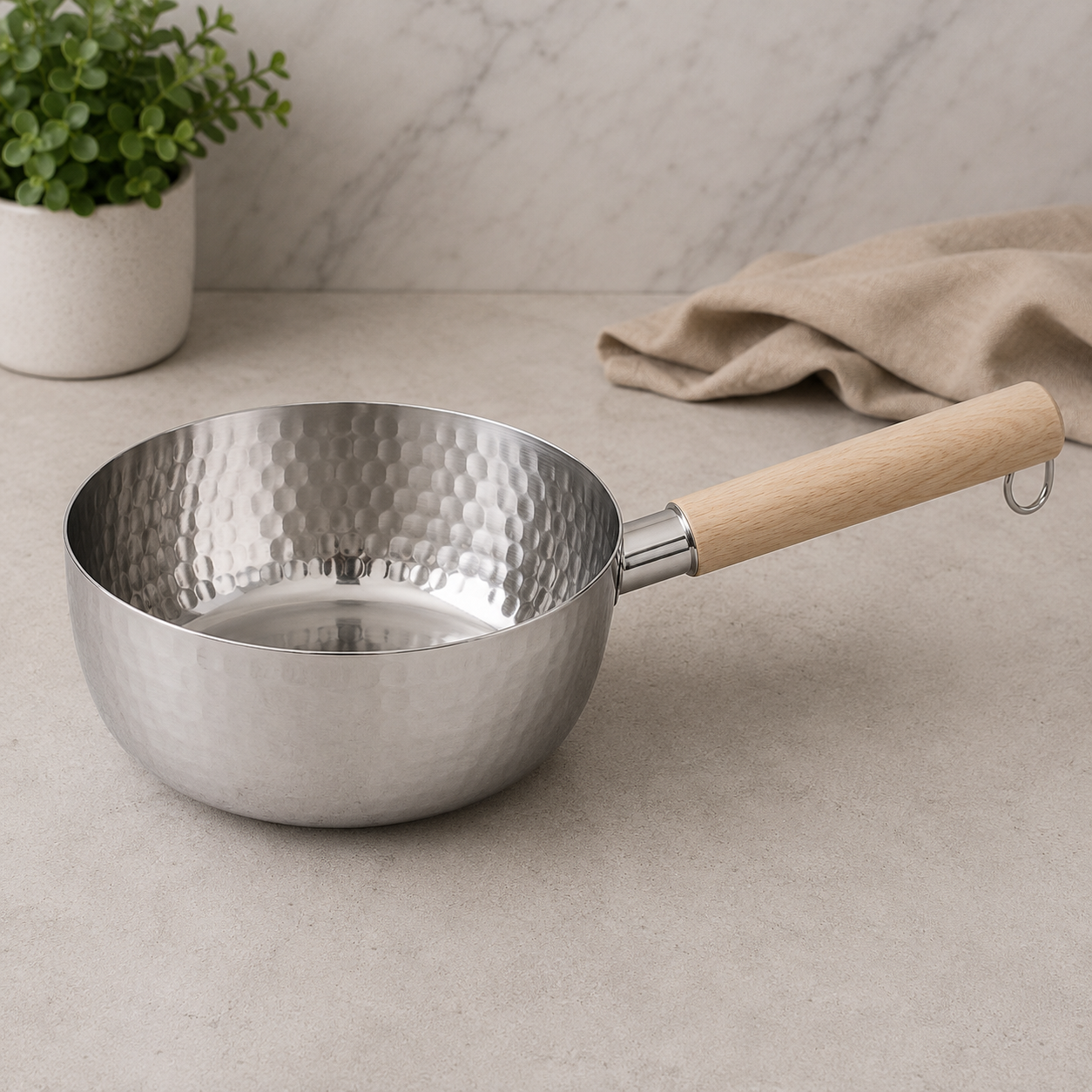 Hammer Finish Sauce Pan – 22cm Stainless Steel
