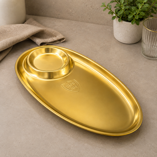 Premium Oval Snack Plate – 31 × 15 × 2.4cm Gold Finish
