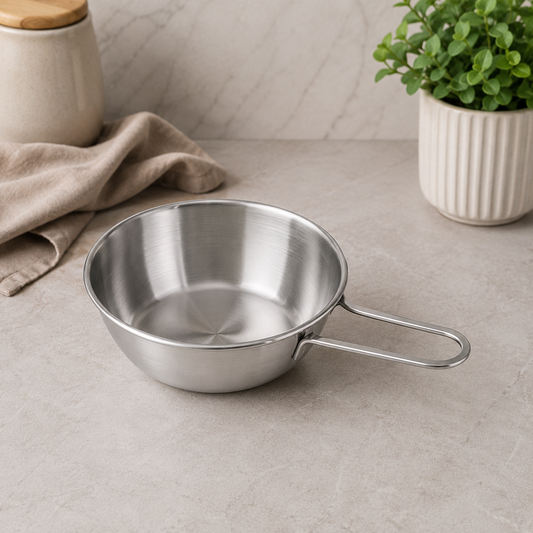 Rice Bowl with Handle – 11cm Silver Finish