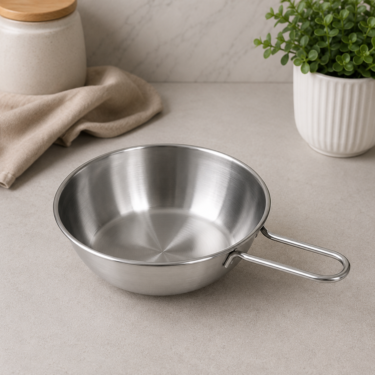 Rice Bowl with Handle – 14cm Silver Finish