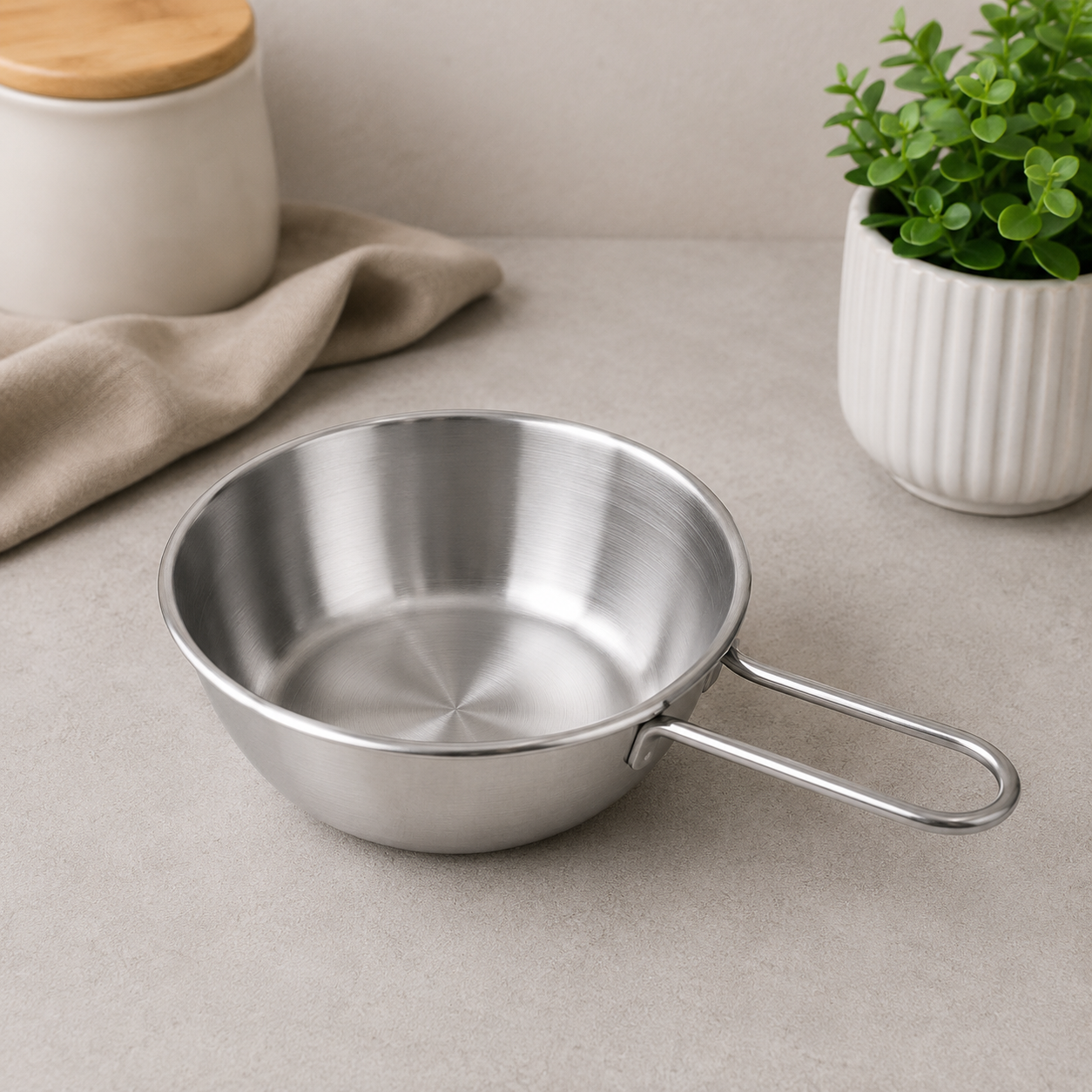 Rice Bowl with Handle – 12cm Silver Finish