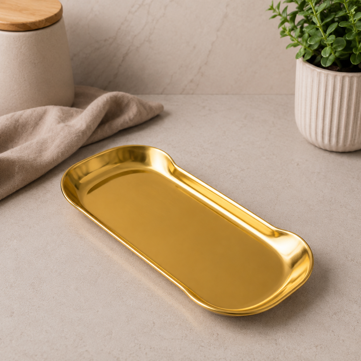 Premium Oval Long Tray – 12 × 22cm Gold Finish