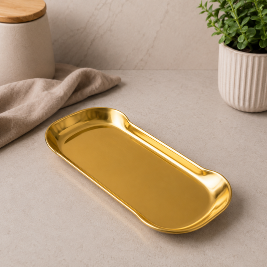 Premium Oval Long Tray – 12 × 22cm Gold Finish