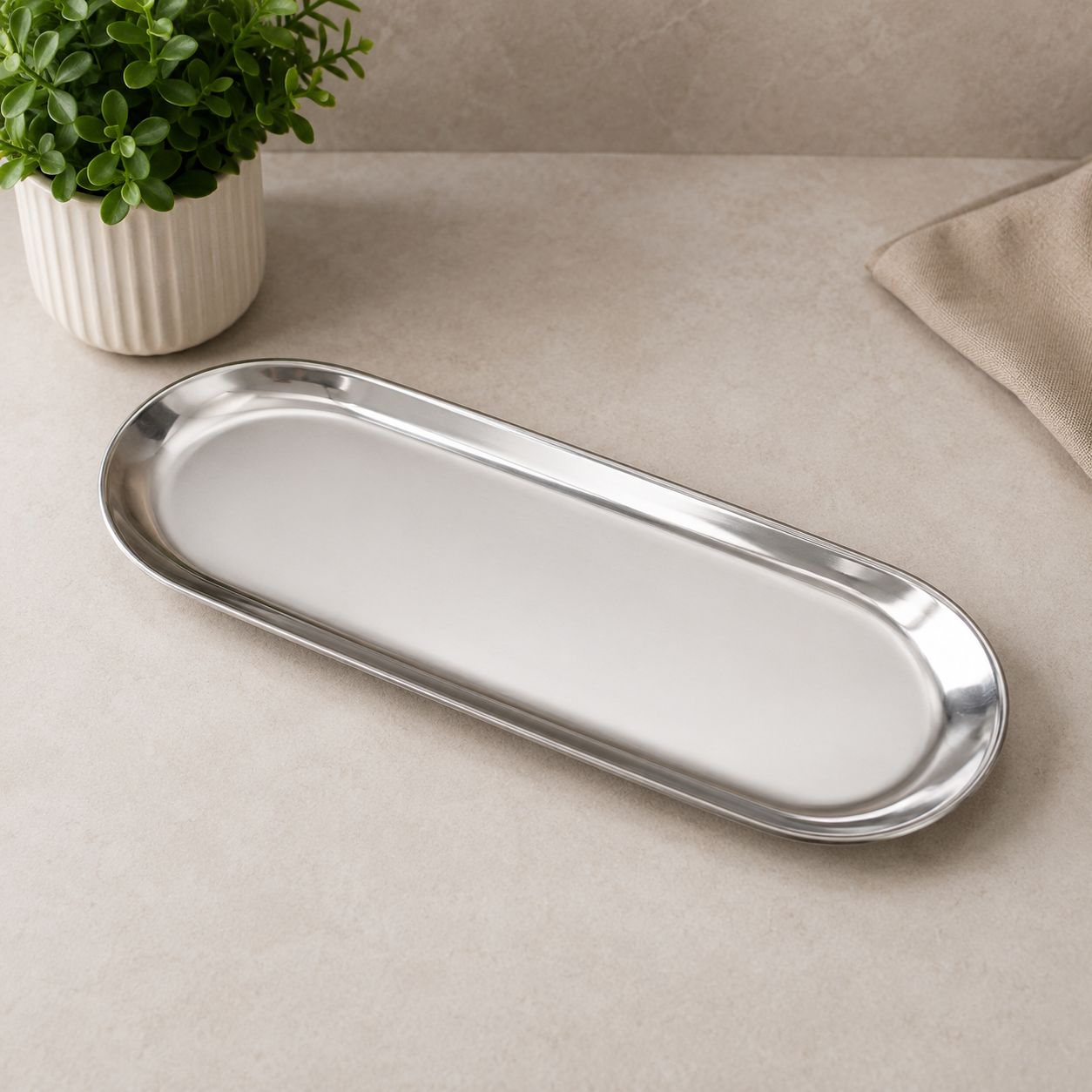 Premium Oval Long Tray – 12 × 42cm Silver Finish