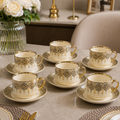 Cup N Saucer Stone Heavy Ceramic Set – 6 Pcs Royal Gold Edition