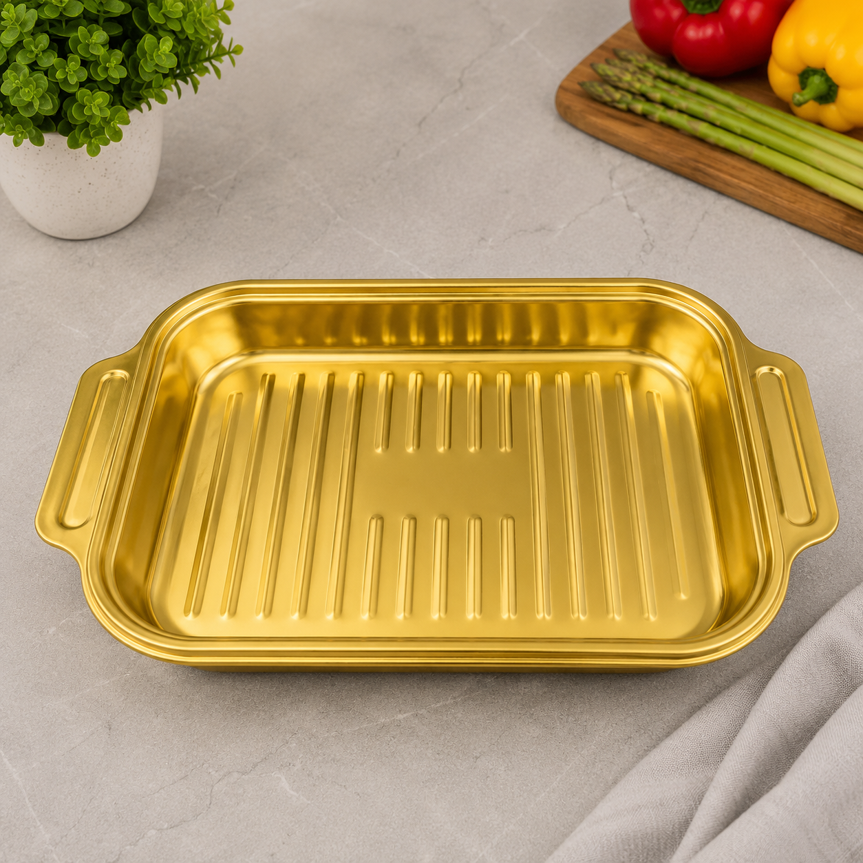 Premium Gold Ribbed Serving Dish – 38x23x6cm