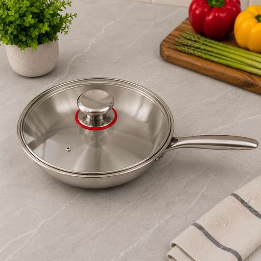 Premium Stainless Steel Wok with Glass Lid – 24cm