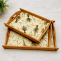 Premium Quality Set of 3 Bamboo Wooden Printed Trays