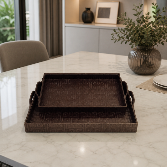 2Pcs Set Leather Serving Tray