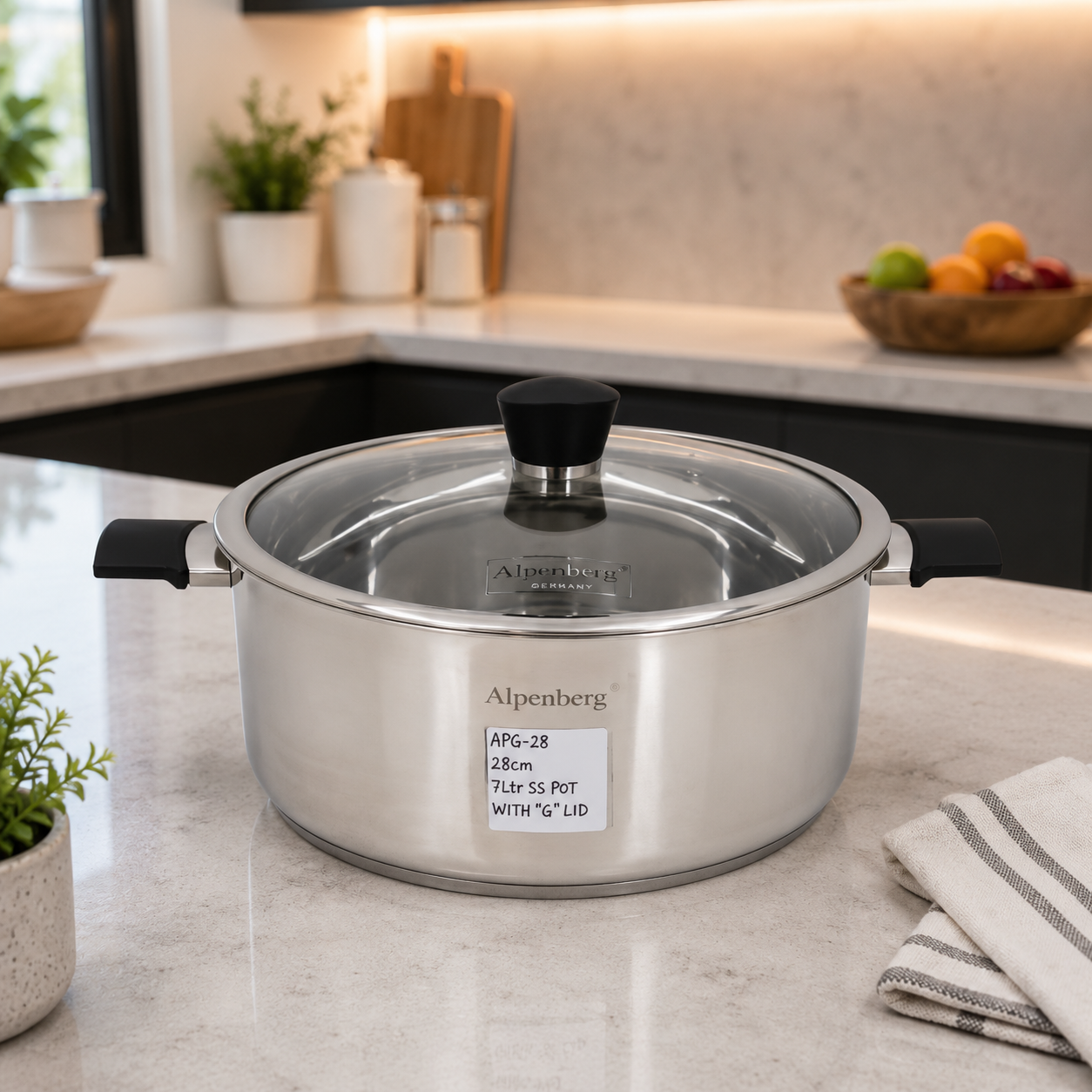 Alpenberg 28cm / 7L Stainless Steel Pot with Glass Lid