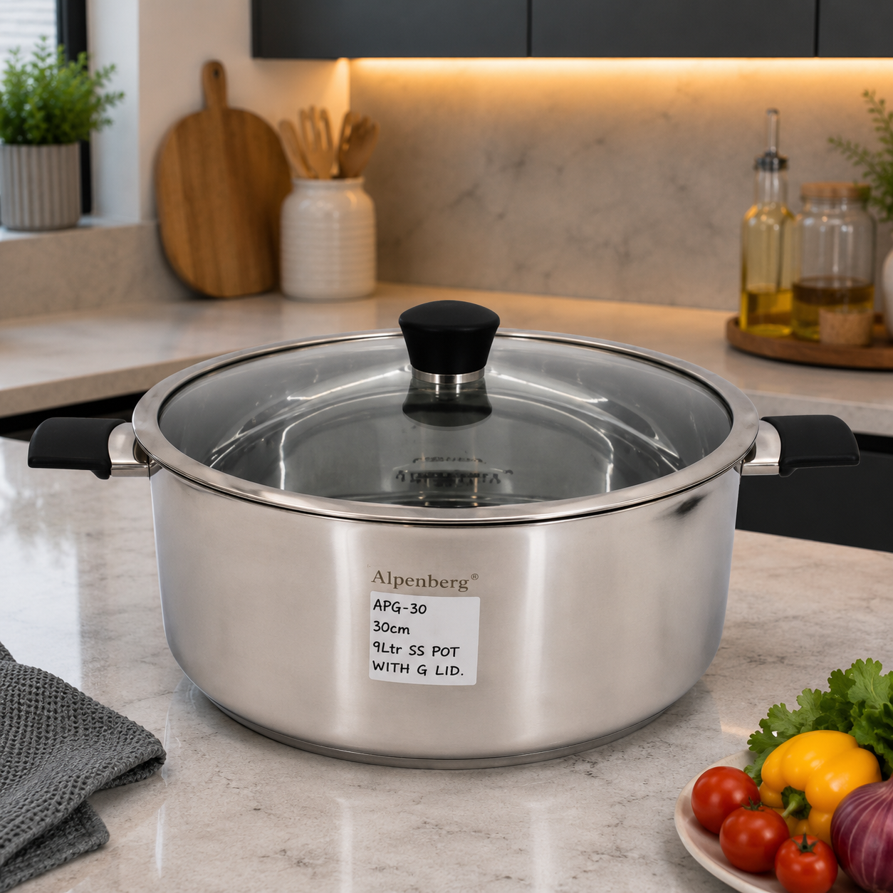 Alpenberg30cm / 9L Stainless Steel Pot with Glass Lid