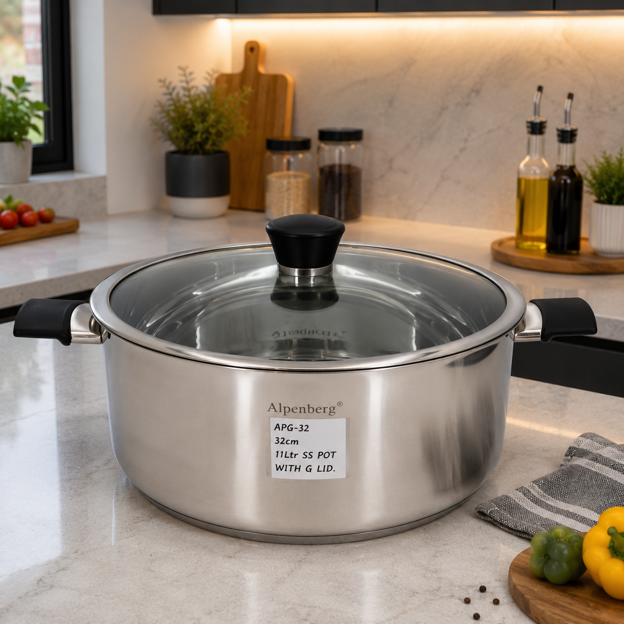Alpenbery 32cm / 11L Stainless Steel Pot with Glass Lid