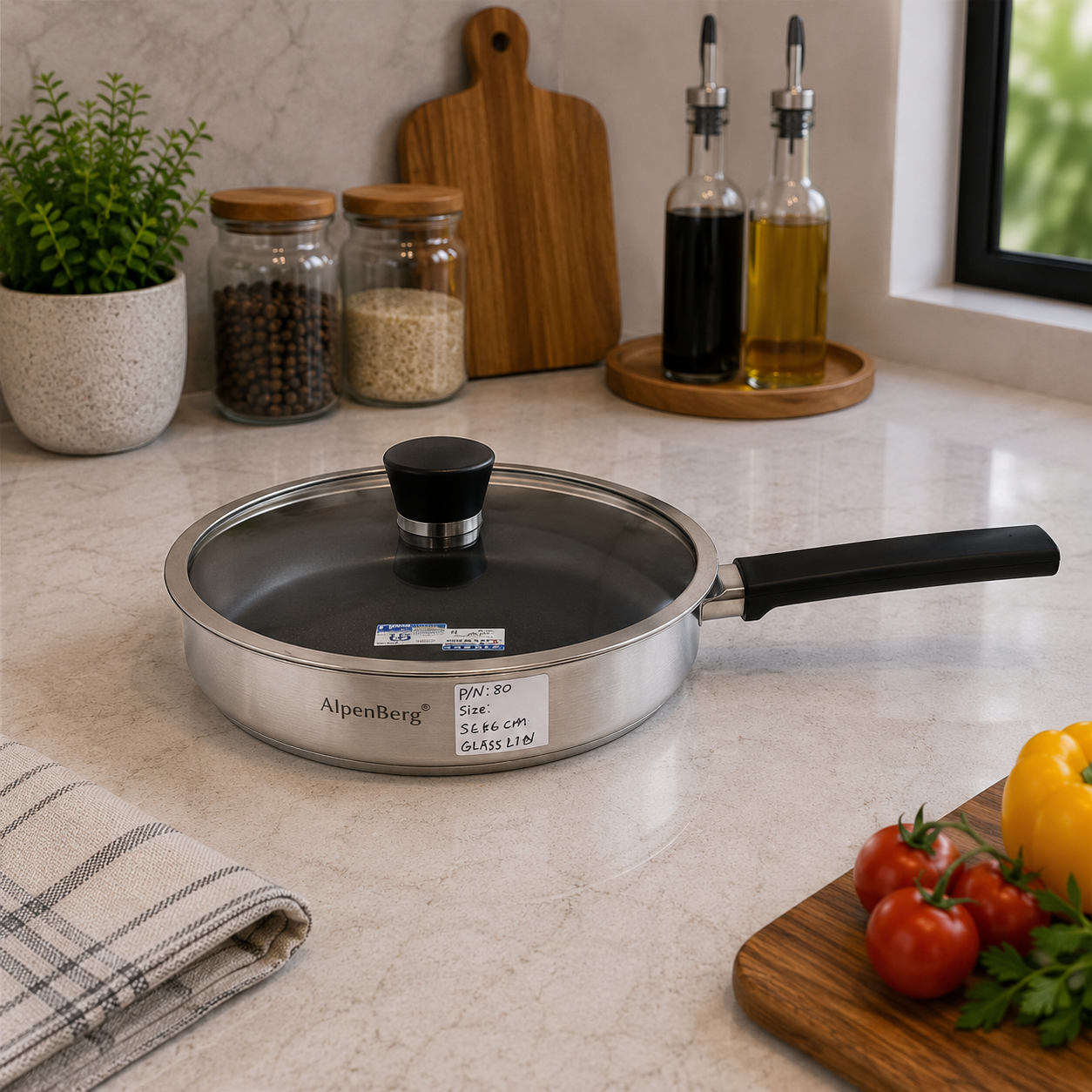 Alpenberg 26x6cm Stainless Steel Fry Pan with Glass Lid