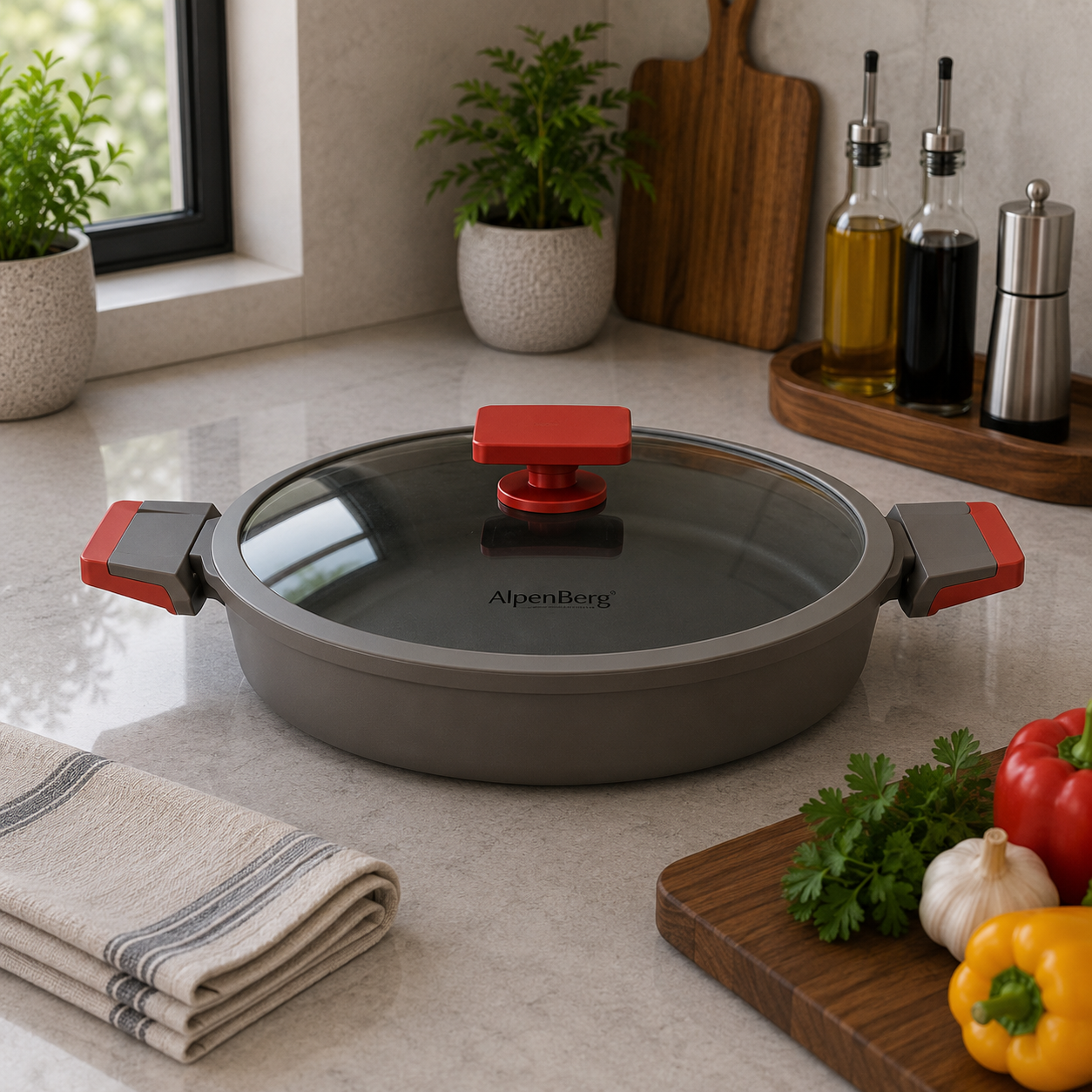 Alpenberg 28cm Shallow Pot with Glass Lid