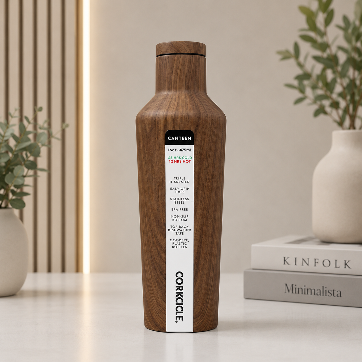 Corkcicle Walnut Grain Stainless Steel Water Bottle – 16oz