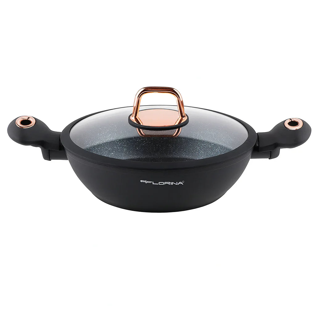 Florina Poland Non-Stick Karahi with Induction Base & Glass Lid – 28cm