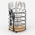 Modern Metallic & Oak Round Spoon Holder